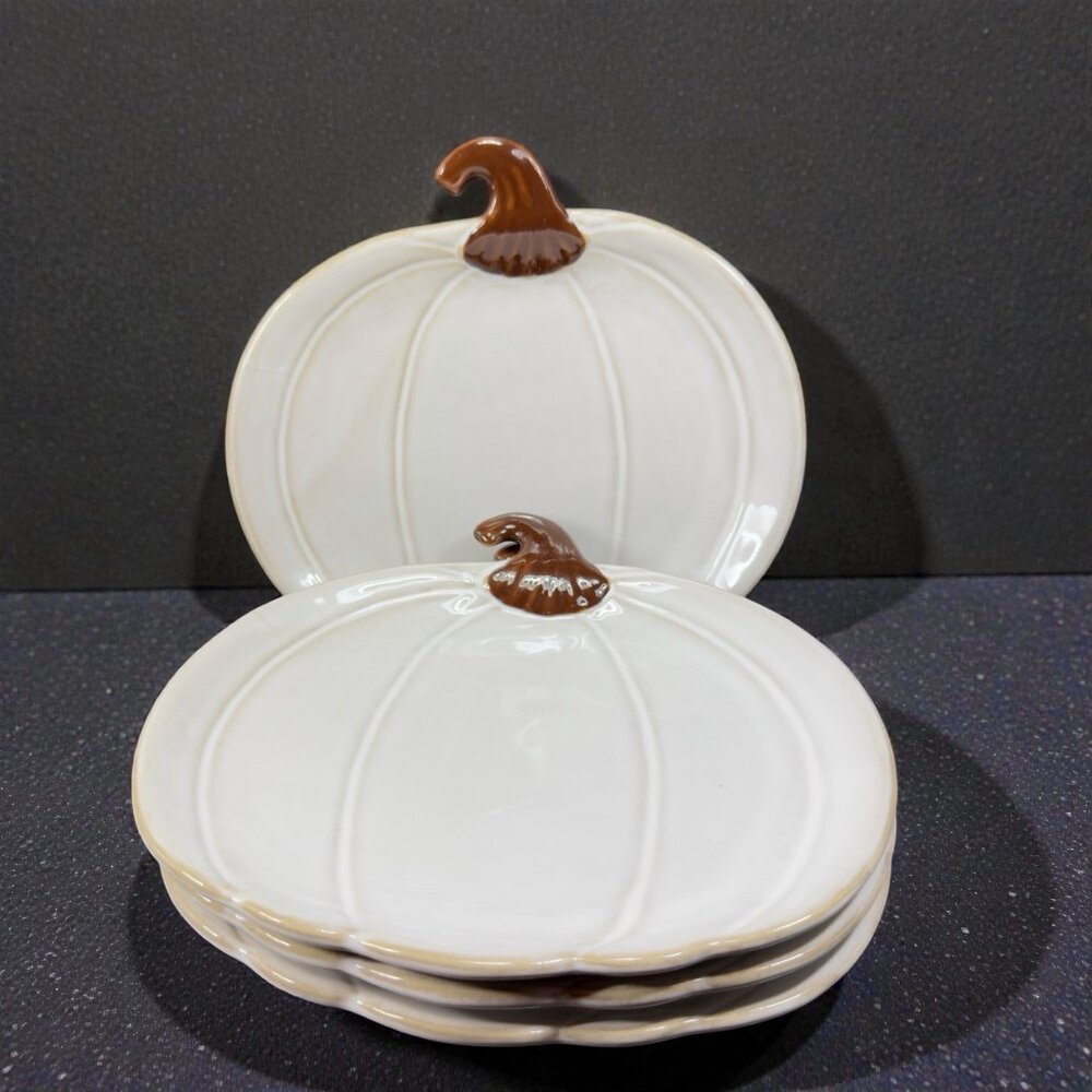 Crofton White Harvest Pumpkin Plate Dish Set 4 Plates Dishes Ceramic Decorative